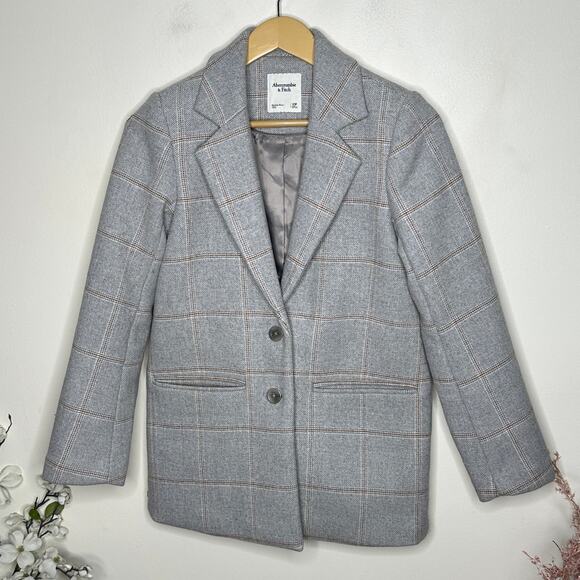 ABERCROMBIE & FITCH Heavyweight Wool-Blend Blazer Coat Gray Plaid Sz XSP $200 - Picture 2 of 5